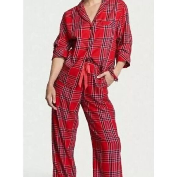 Victoria’s Secret NWT sz XL red plaid flannel pajama set with scrunchie - Picture 1 of 16